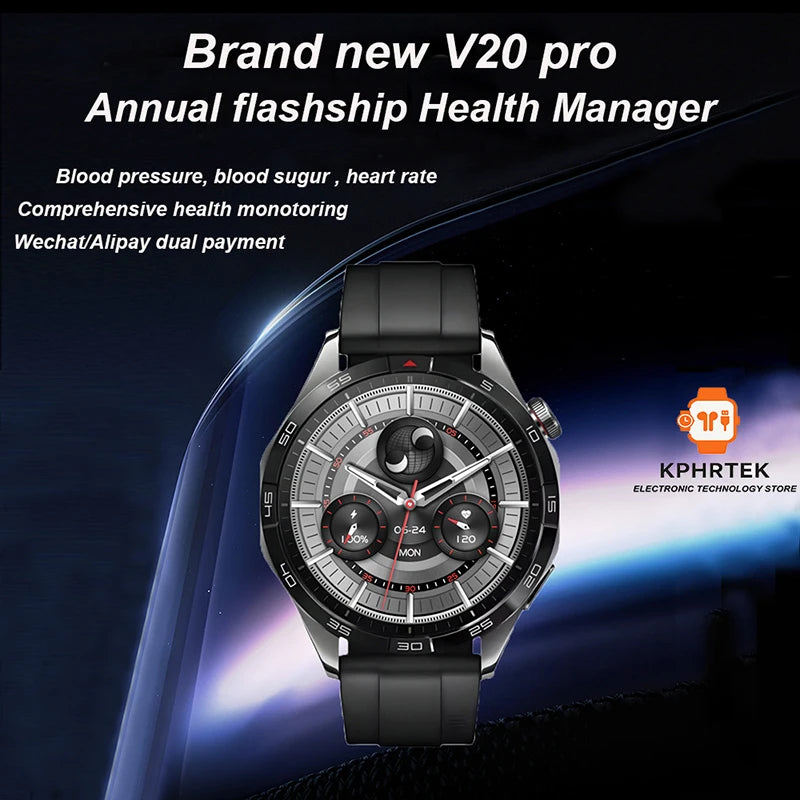 Popular V20PRO round screen smart bracelet GT5 true rate waterproof NFC dual payment AI multi-function smart watch