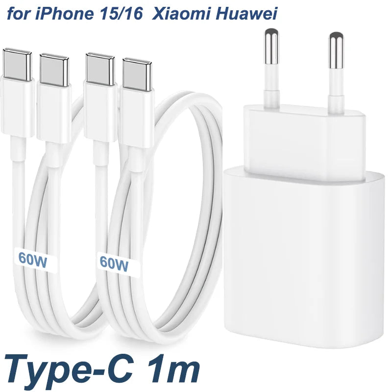 PD 35W USB C Charger Fast Charger Type C Cable Mobile Phone Charger Wall Adapter For iPhone 15 16 Pro Max Xiaomi Samsung Huawei