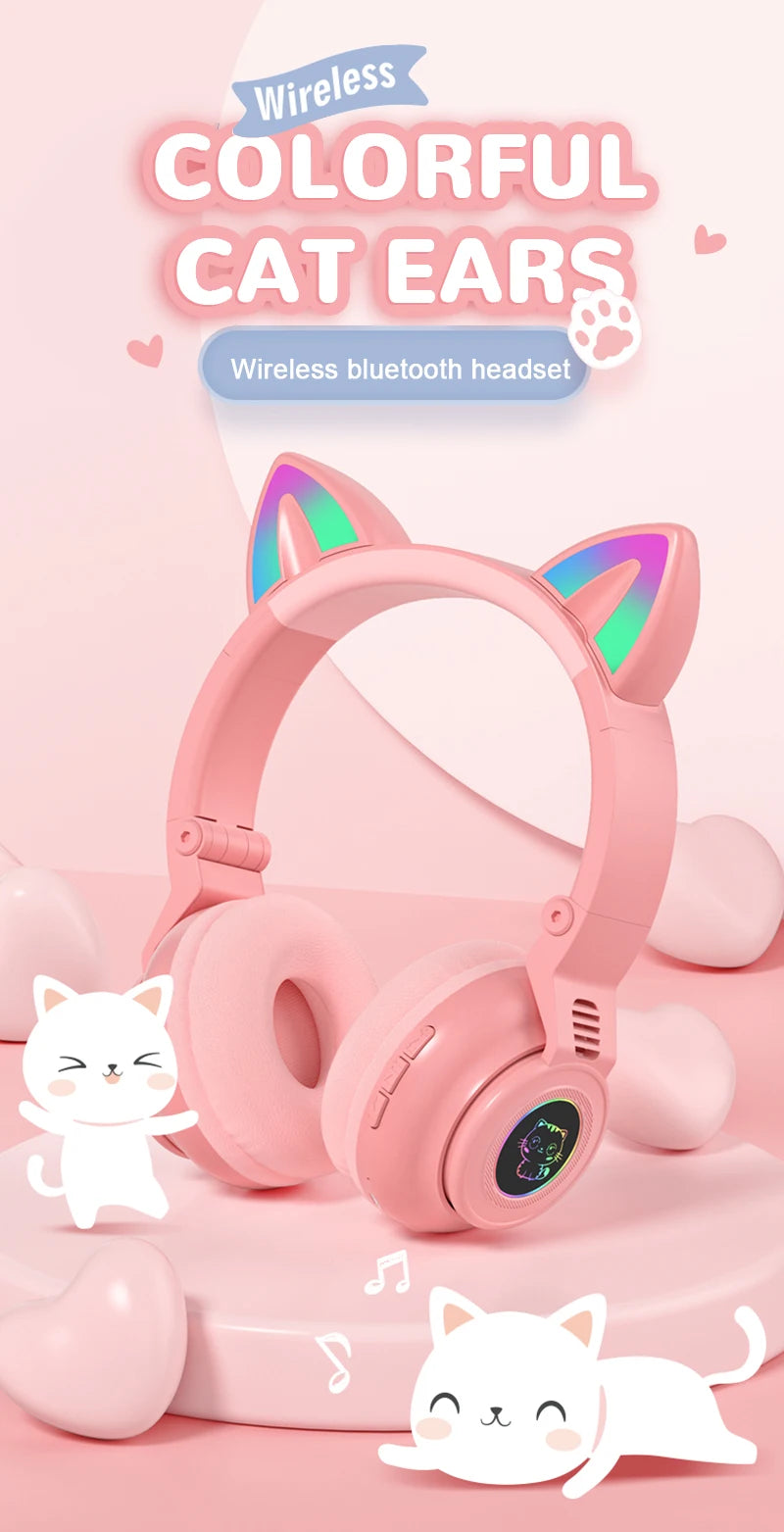 HiFi Girls Wireless Unicorn headphones with Mic phone Stereo Bass Cute Children Music Kid Cat Bluetooth Headsets Support SD Card - Universal Market