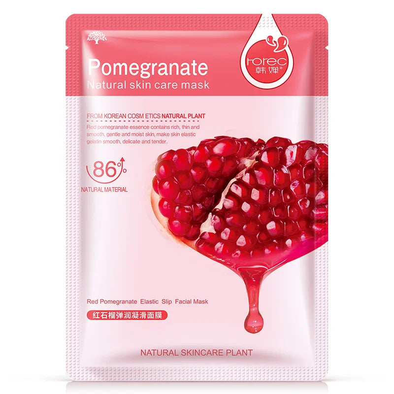 Skin Care Natural Fruit Plant Facial Mask Moisturizing Oil-Control Blueberry Cucumber Pomegranate Fruit Aloe Sheet Face Mask