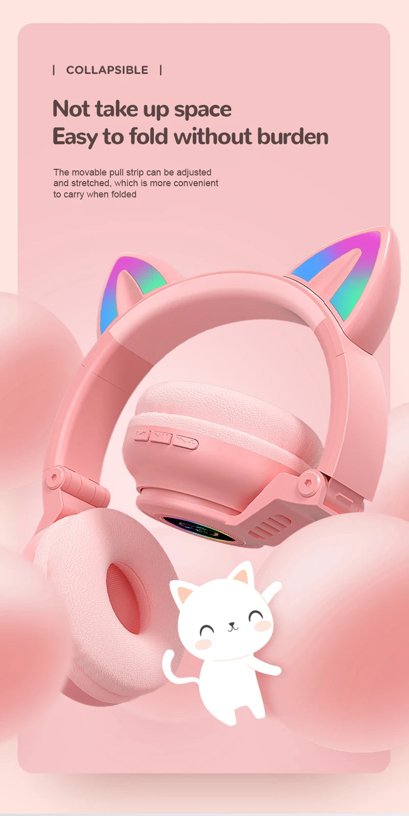 HiFi Girls Wireless Unicorn headphones with Mic phone Stereo Bass Cute Children Music Kid Cat Bluetooth Headsets Support SD Card - Universal Market