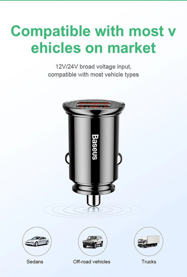 Baseus 30W USB Car Charger Quick Charge 4.0 3.0 FCP SCP USB PD For Xiaomi iPhone 12 13 14 15 Pro Fast Charging Car Phone Charger