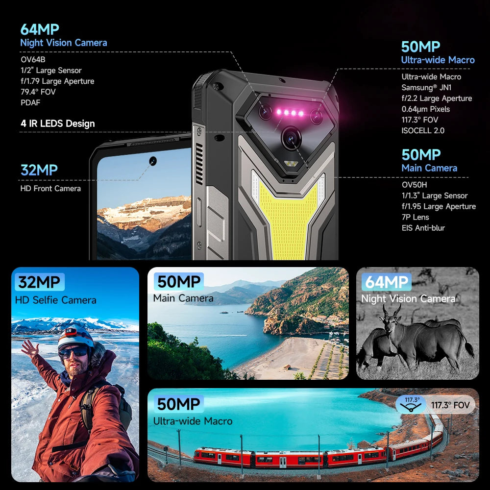 Ulefone Armor 34 Pro 5G AI 25500mAh Rugged Phone Smartphone Android 15 32GB+512GB Built-in DLP Projector 6.95" NFC Mobile Phone