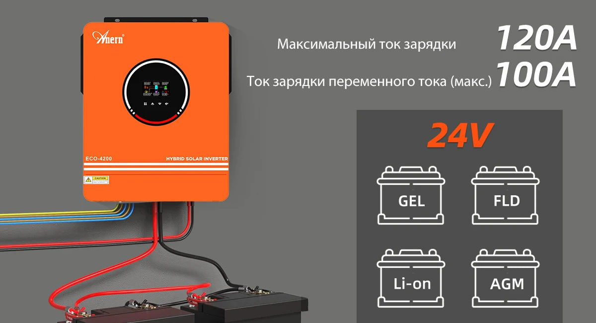 Anern 4200W 6200W Hybrid Inverter 24v Mppt on Grid Off Grid Inverter 48v 230V PV Input Max 500vdc MPPT 120A Charger