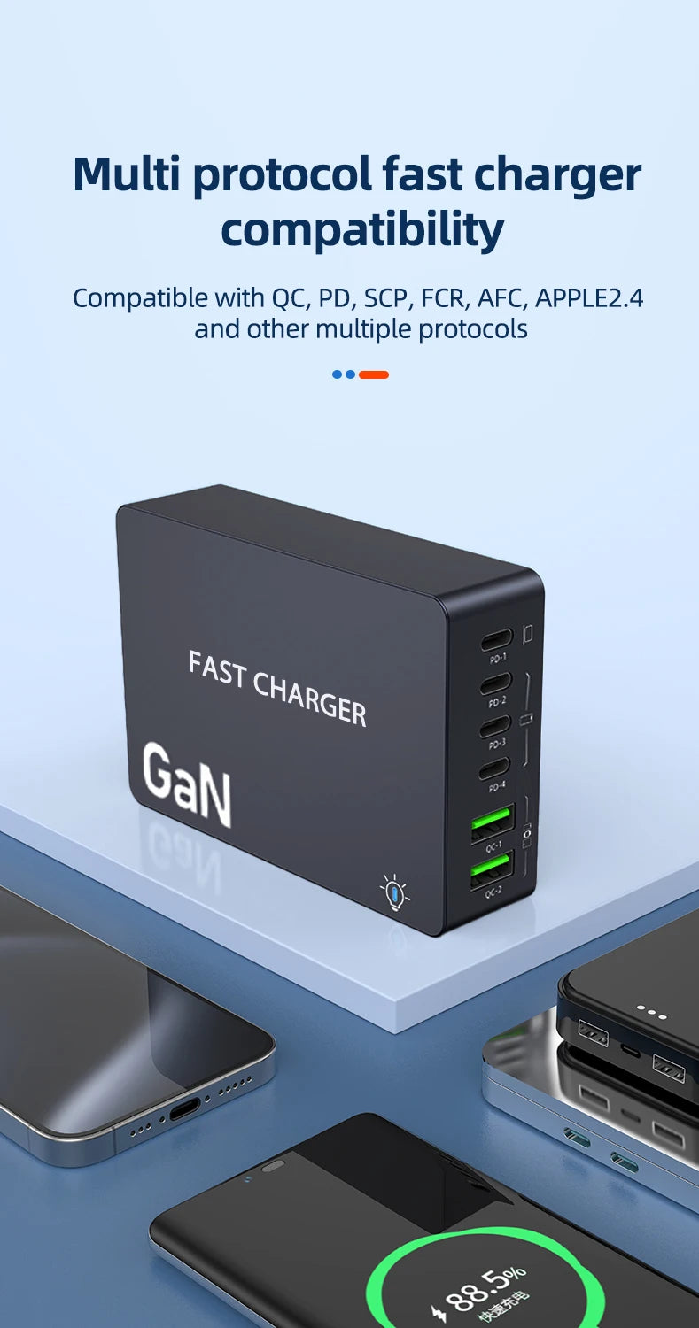 990W USB C GaN Charger 300W PD 3.3 PPS QC4.0 Multiport Fast Charging Station For Laptop iPhone 15 16 Samsung Macbook Pro Tablet