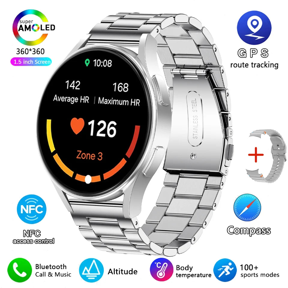 2025 New Bluetooth Call Smart Watch 7 Classic Men AMOLED HD Screen AI Voice Assistant Bluetooth Call NFC GPS Smartwatch Women