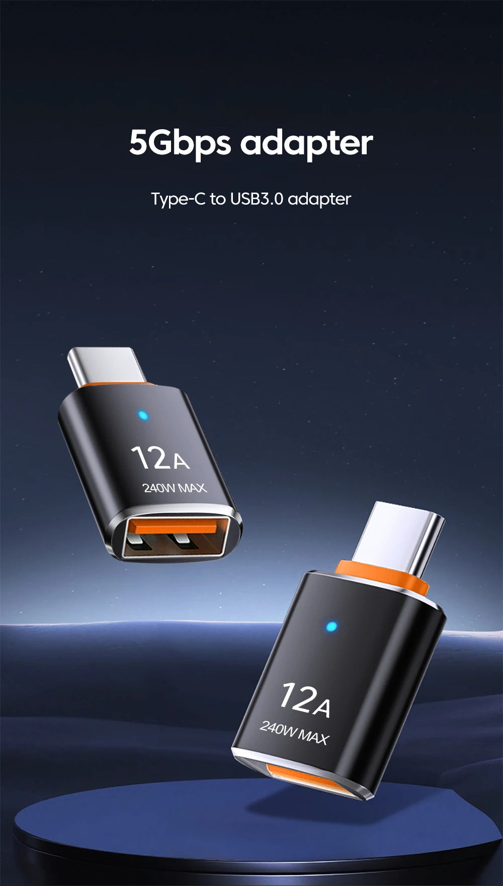 12A OTG USB 3.0 To Type C Adapter USB Female To Type c Male Fast Charging adadpter OTG USB C For Xiaomi Samsung Laptop PC