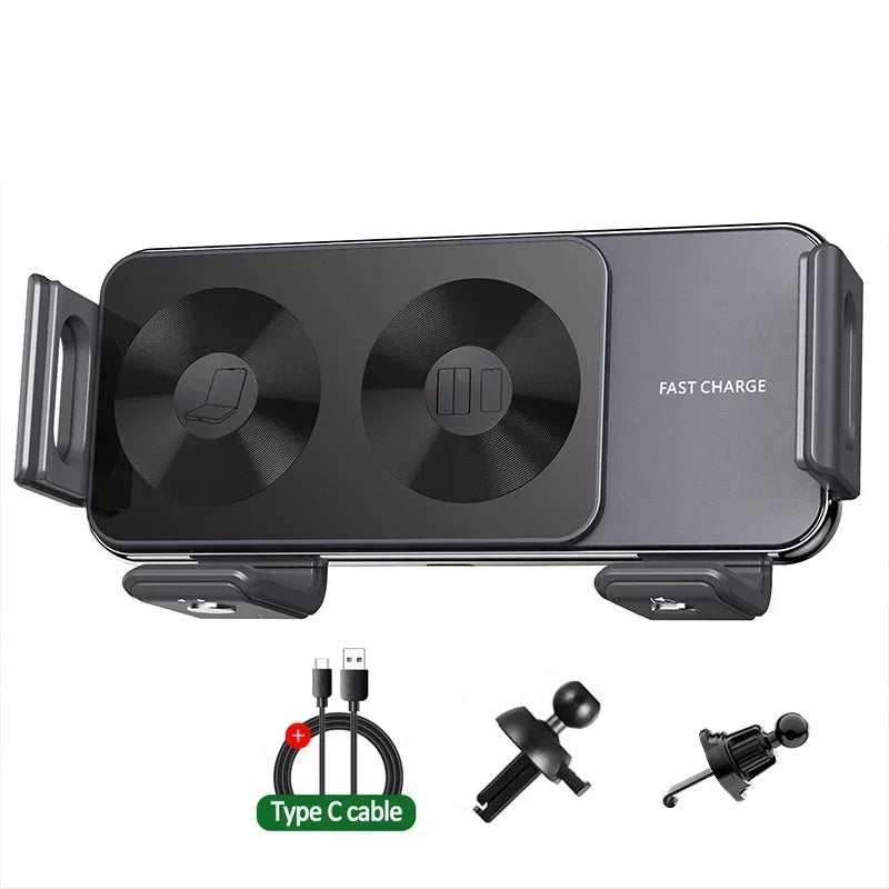 Wireless Car Charger Mount Holder for Samsung Galaxy Z Fold 7 6 5 4 3 2 Fast Charging Phone Holder for iPhone 17 16 15