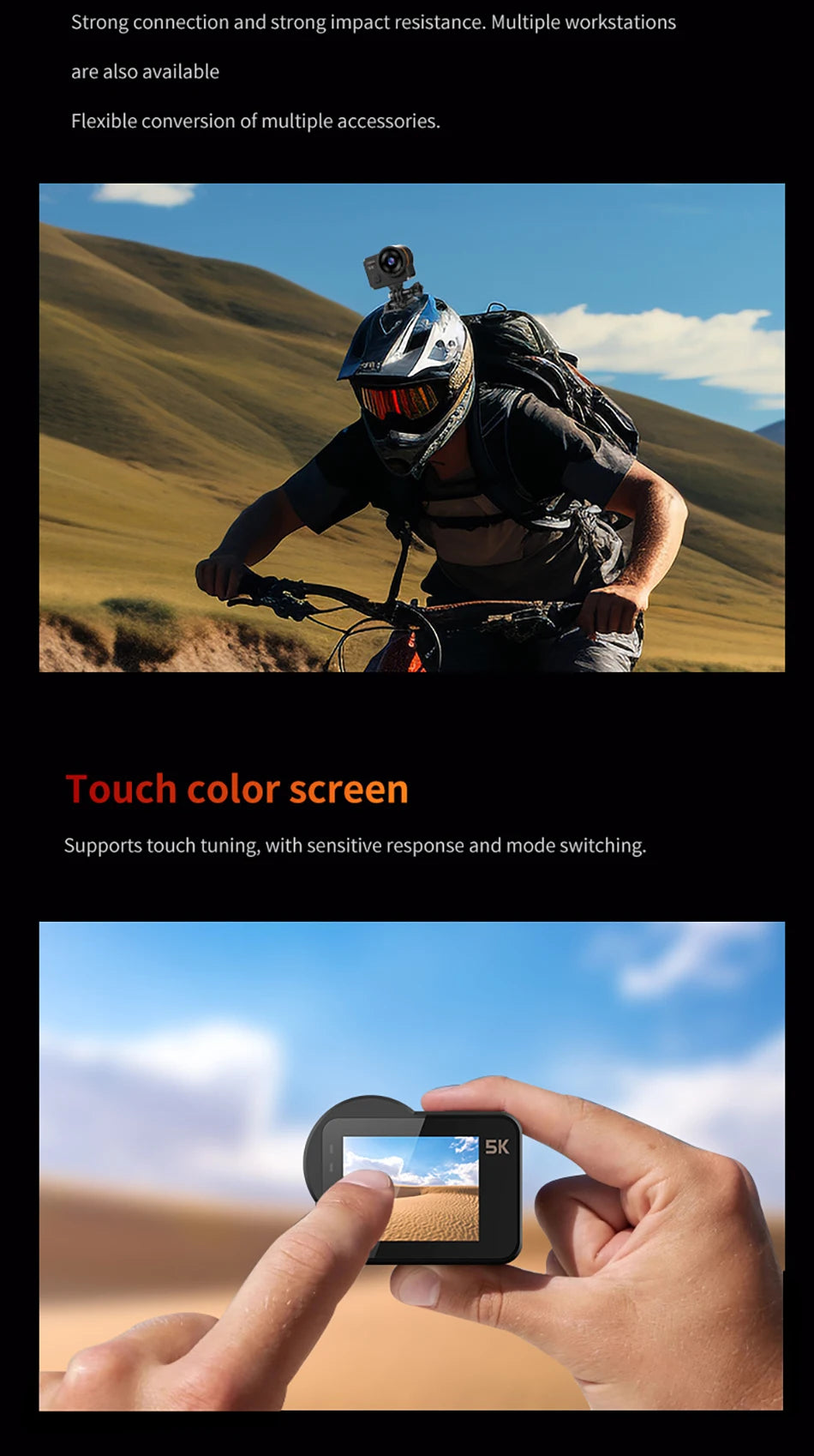 5K Action Camera V10 Electronic Image Stabilization 2" Touch LCD 4K Waterproof Action Camera Dashcam Motion Detection