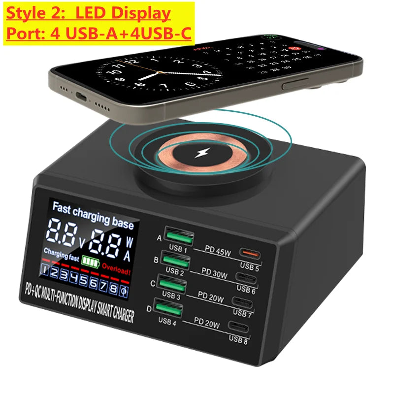 1080W GaN USB C Charger 8-Port Desktop Charger Type C 330W PD3.0 PPS QC3.0 Fast Charging for MacBook Tablet Samsung iPhone 15 16