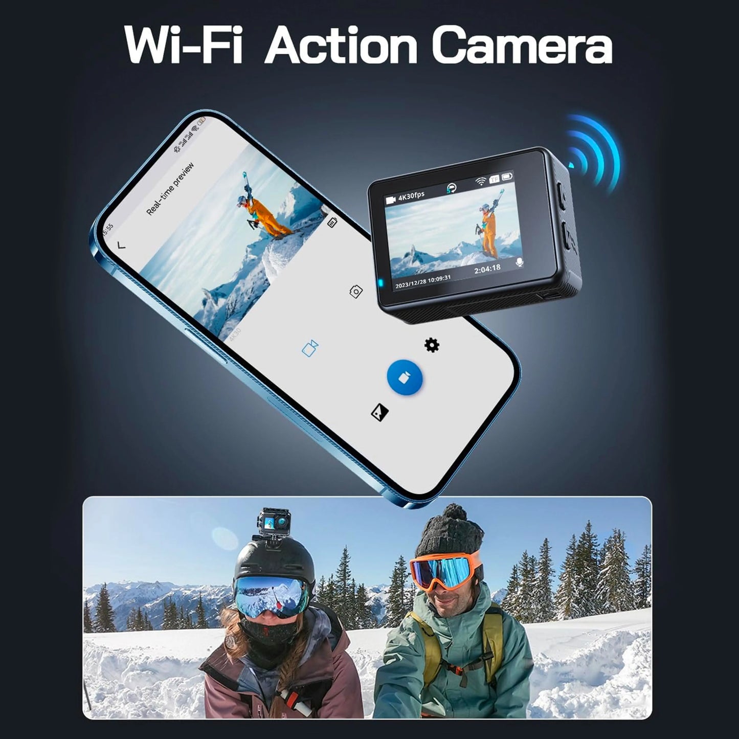 Action Camera 5K 4K 60FPS WiFi Anti-shake Dual Screen 170° Wide Angle 30m Waterproof Sport Camera with Remote Control