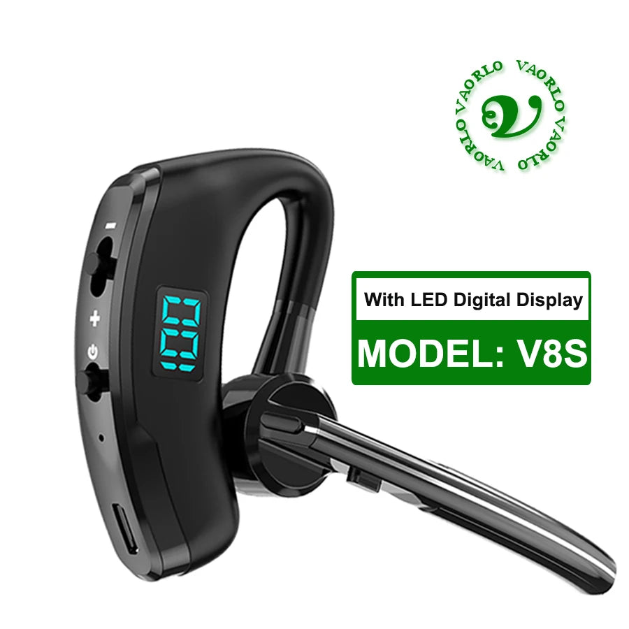 New V8S Business Bluetooth Headset with LED Digital Display HD Mic Car Driving hands-free Call Sports Music Long Standby Earphon - Universal Market