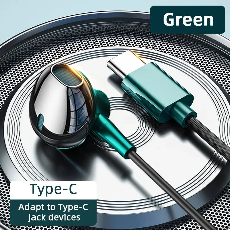 USB Type C Headphone HiFi Bass Stereo Volume Control Mic 3.5mm Wired Earbuds For Galaxy S24 S23 S22 S21 Ultra iPhone 15 Pro Max - Universal Market