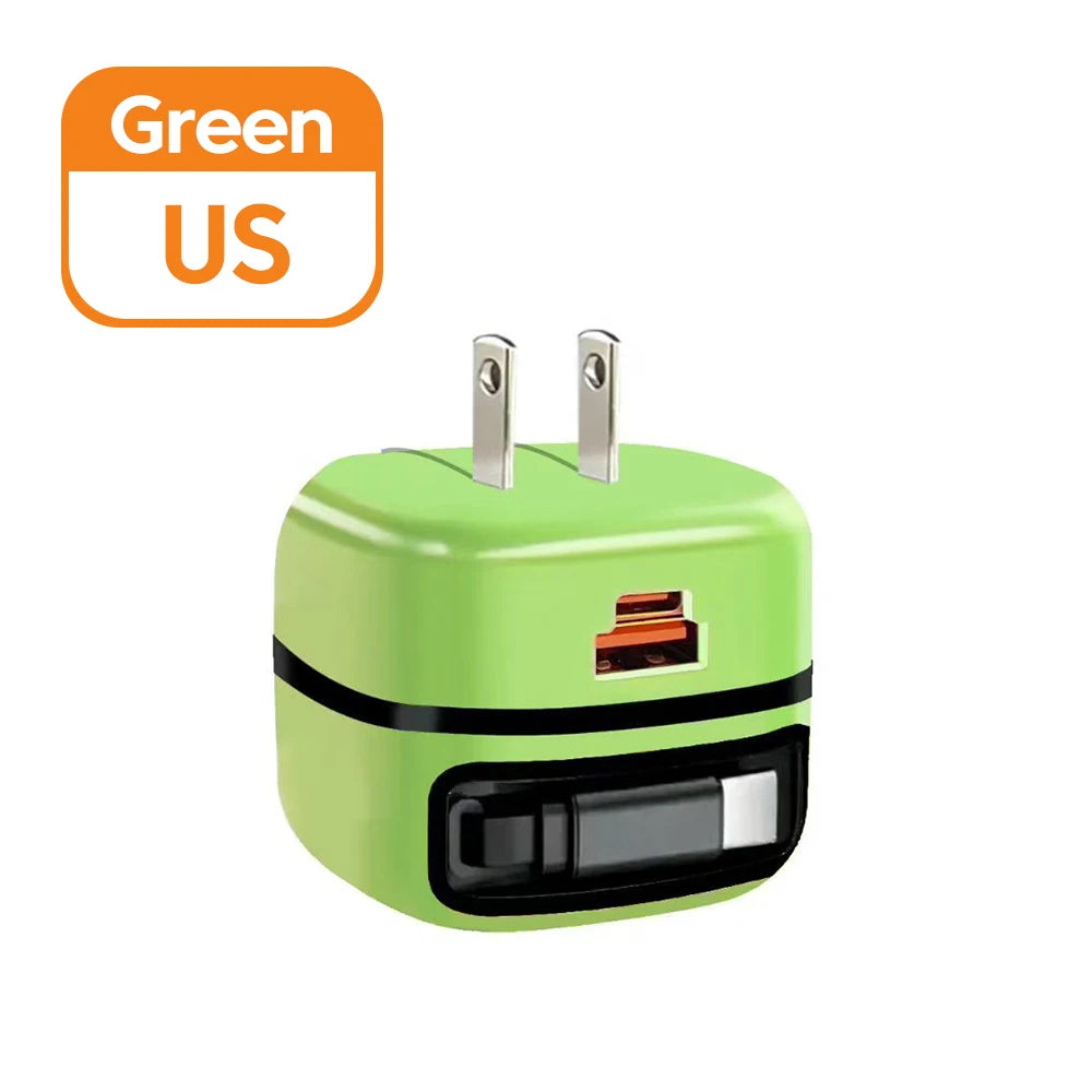 Elough 65W USB Type C Phone Charger Universal Travel Adapter Retractable Fast Charging USB C Cable For iPhone 16 Samsung Laptop