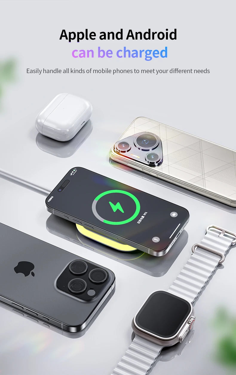2025 New Wireless Charger 3-In-1 Magnetic Charger - Compatible With All Iphone Models, Smartwatches, And Headphones
