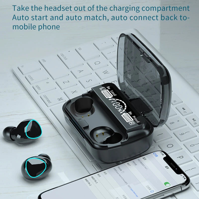 TWS M10 Wireless Bluetooth Headset with Charge Box for Phone Noise Cancelling Mic Earbuds LED Display Headphones Sport Earphones - Universal Market