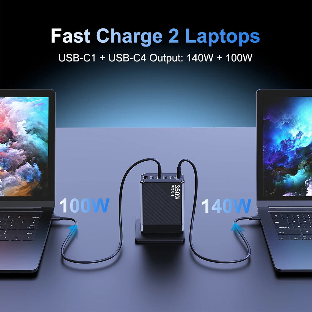 Ubigbuy 350W GaN Charger Fast Charger 140W PD3.1 QC PPS USB Phone Charging Station for MacBook Pro iPhone Samsung Laptop Tablet