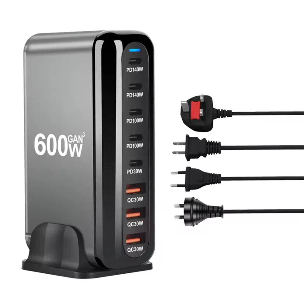 2025 New 600W GaN 8-port Fast Charger Type C 5C3A PD USB C Fast Charging Station PD3.1 Adapter for Phone and Tablet Dropshipping