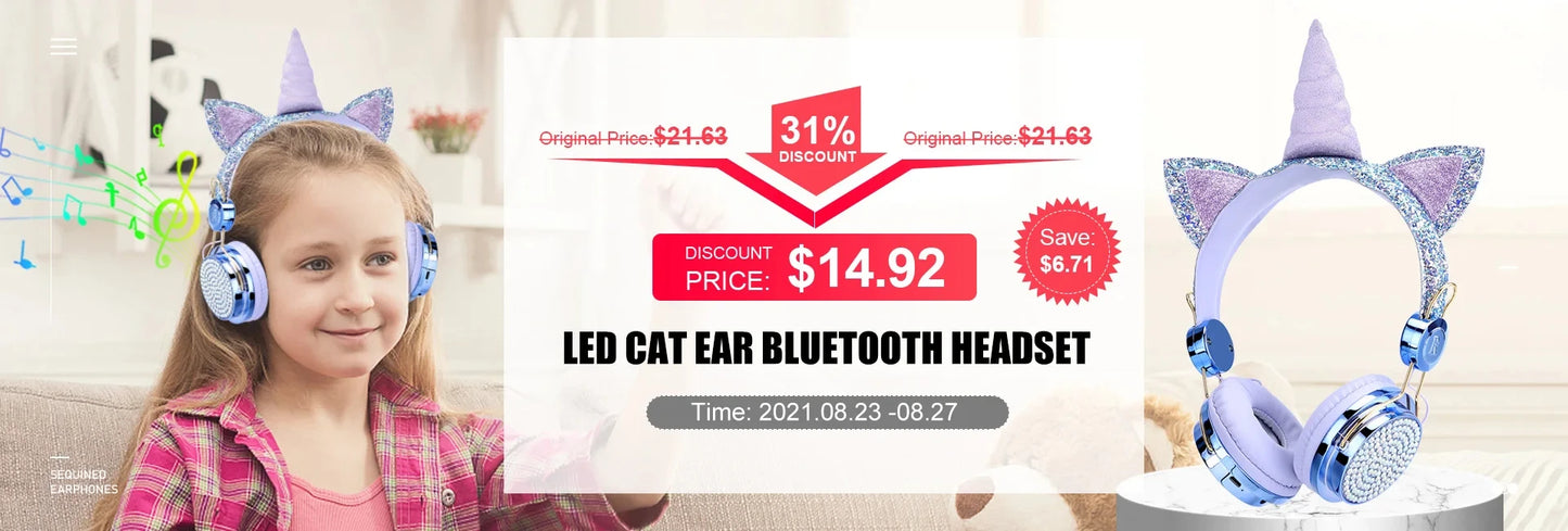 RGB Unicorn Kids Wireless Headphones With Mic Music Stereo Earphone Cute Unicorn Control RGB Light Headset Girls Kids Gift - Universal Market