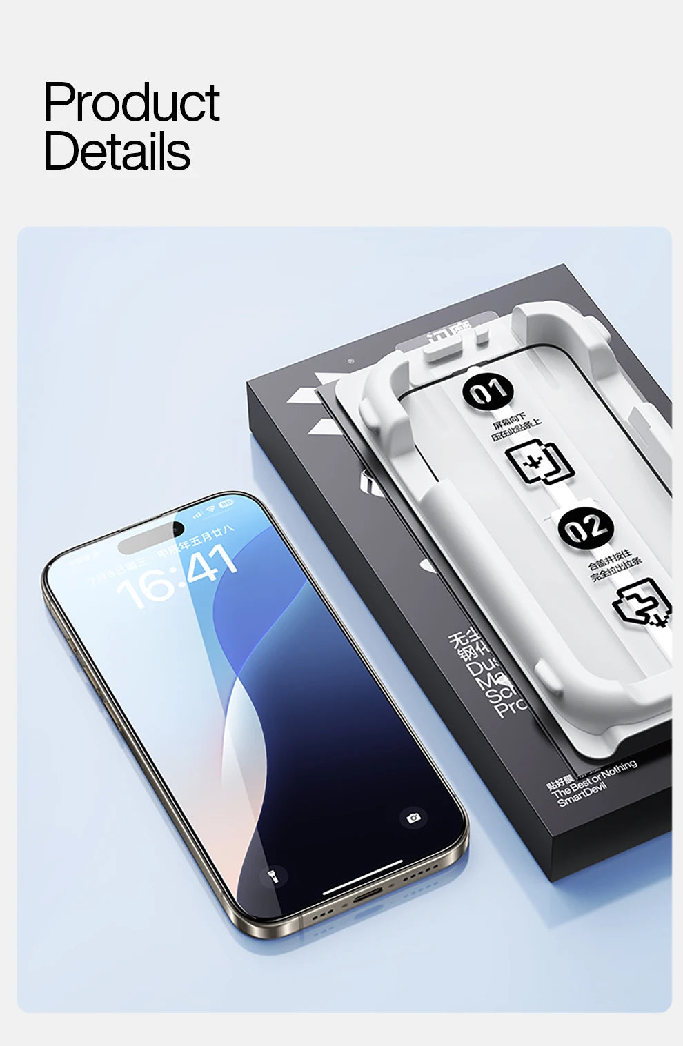 SmartDevil Dust-free Box Screen Protector for iPhone 16 Pro Max 15 14 HD Clear Tempered Glass Film Anti-fingerprint