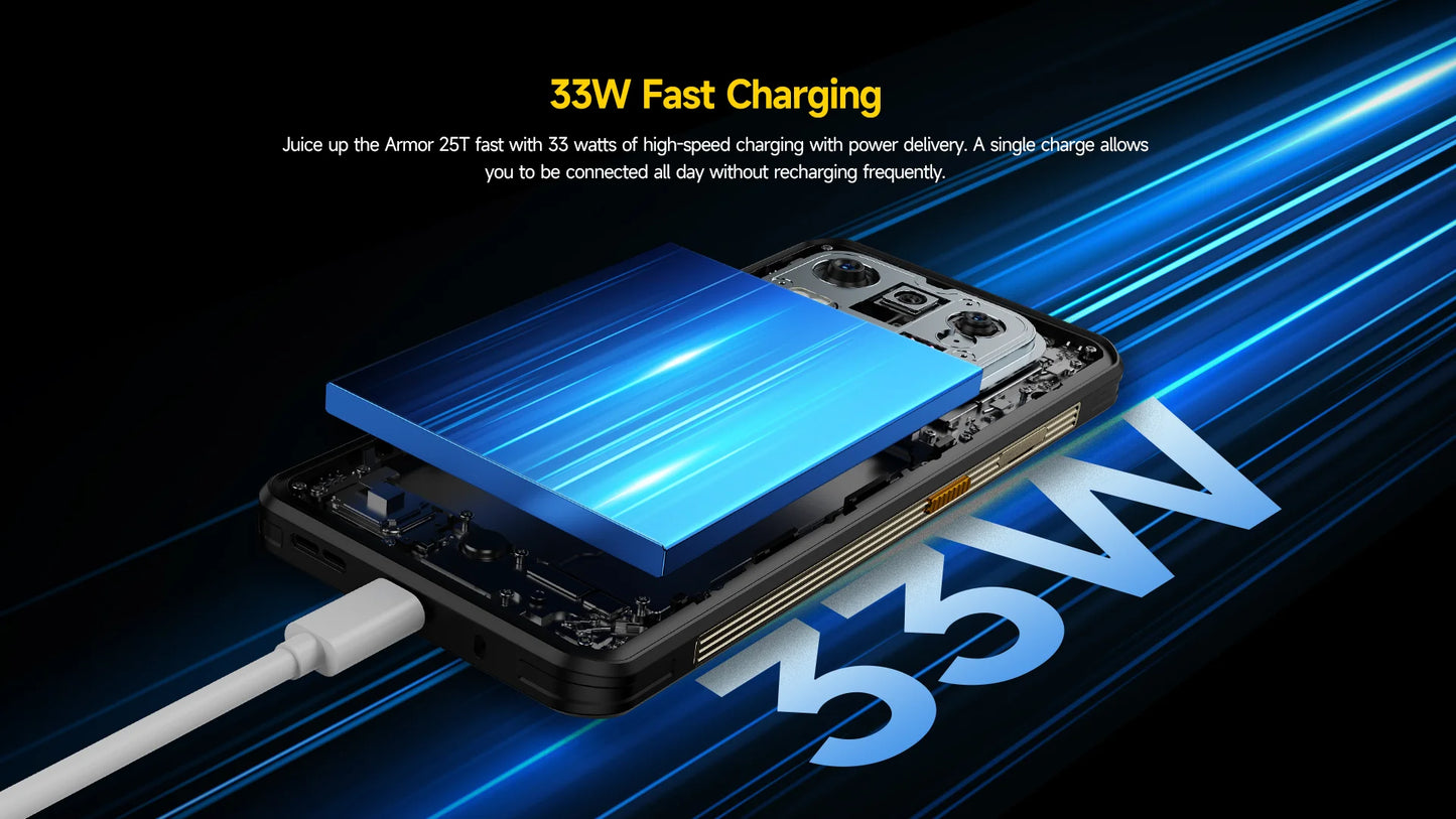Ulefone Armor 25T 4G Rugged Phone Android 14 33W 50MP+64MP Night Camera NFC Waterproof Smartphone 6.78" 120Hz 256GB ROM Global