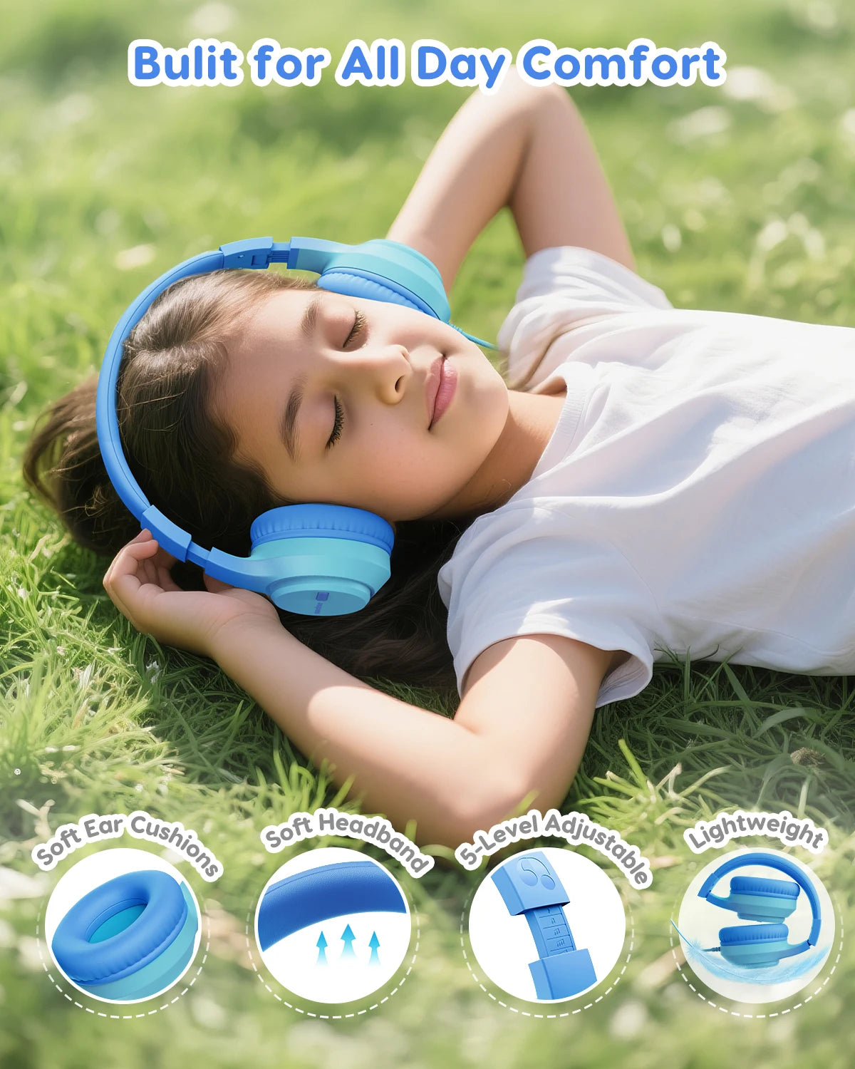 AWATRUE HK07 Kids Wired Headphones Stereo Sound Earphone with Mic Music Study Headset Limited Volume 74dB/85dB for Children - Universal Market