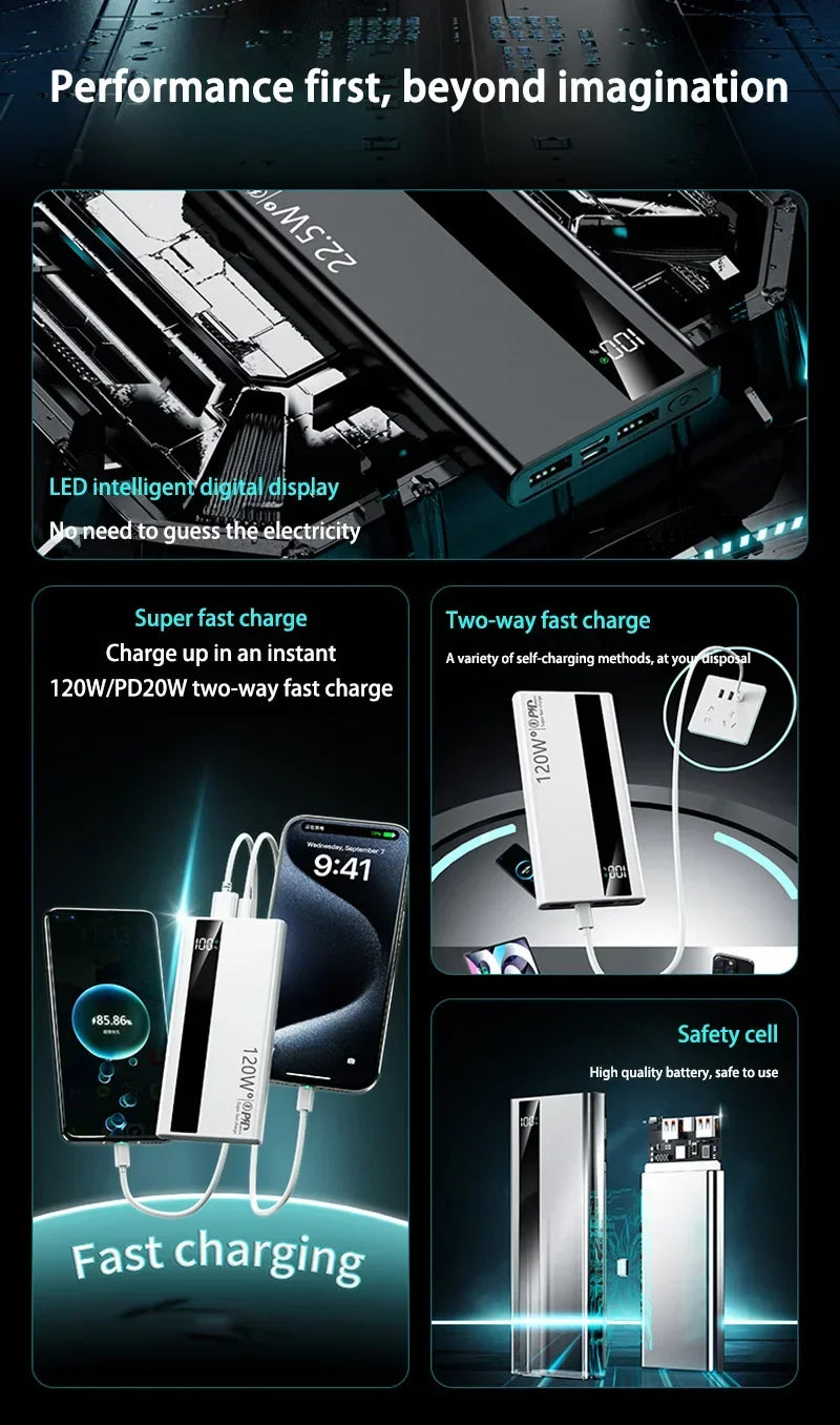 Xiaomi 200000mAh Power Bank 120W Super Fast Charge External Battery High Capacity Digital Display Charger For Iphone 16 Samsung