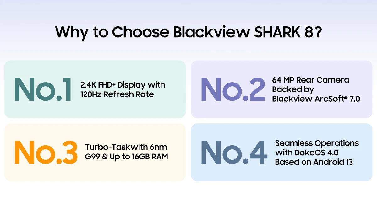 Blackview SHARK 8 Smartphone Android13 G99 Mobile Phone 6.78'' 120Hz 2.4K Display 16 (8+8) GB RAM 256GB ROM 64MP Cameras Phones
