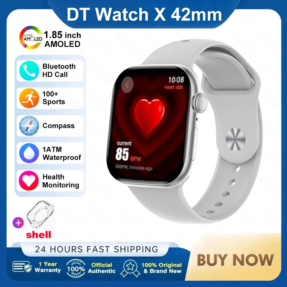 For Apple DT Watch X Mini Smart Watch 3D Menu Video AI Voice NFC Sports Record Health Test 1.85 Inch AMOLED Women Smartwatch