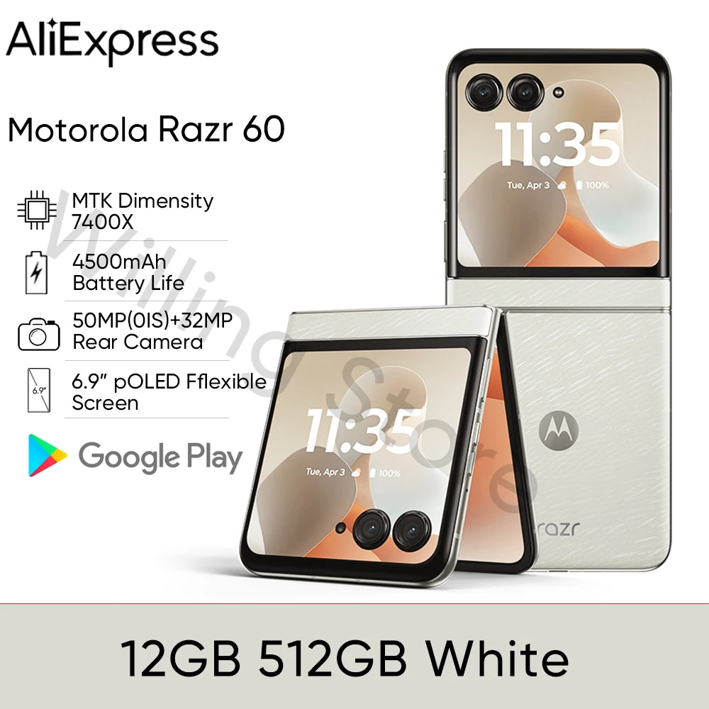 Original Motorola Moto razr 60 5G razr60 SmartPhone 6.9 inch PLOED MTK Dimensity 7400X 50MP 4500mAh Foldable Phone 50MP Camera