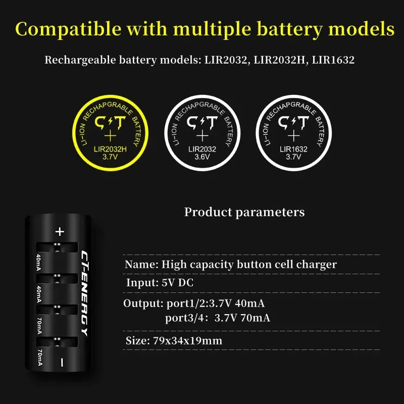 Travel Portable Charger for 1220 1240 1620 1632 2032 2025 2016 2430 2440 2450 2477 Lithium Coin Battery 8 Slot Smart Charger