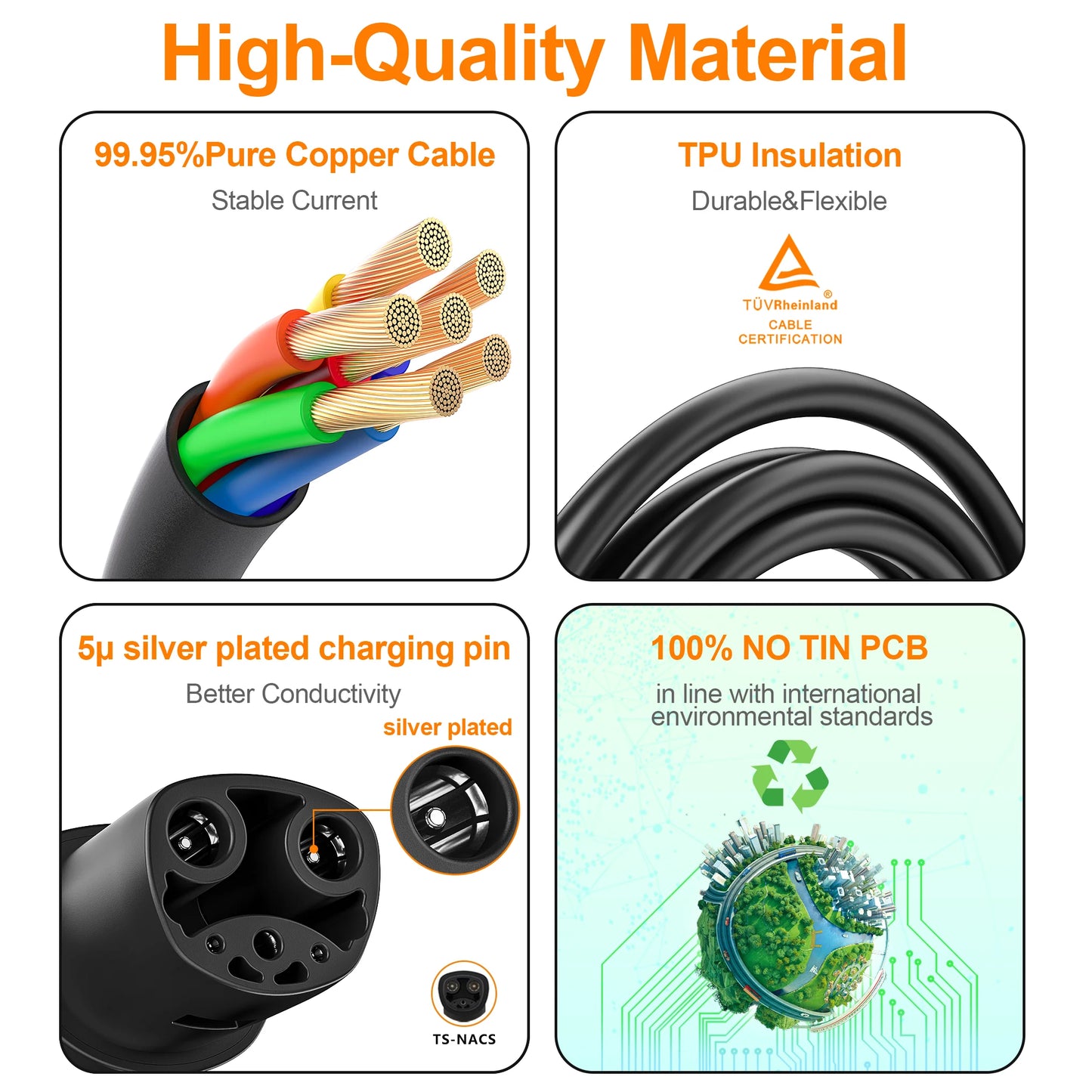 feyree Portable EV Charger 3.5KW 16A 1Phase Adjustable Current Fast Charging with TS-NACS Charger Plug Compatible for Tesla Cars