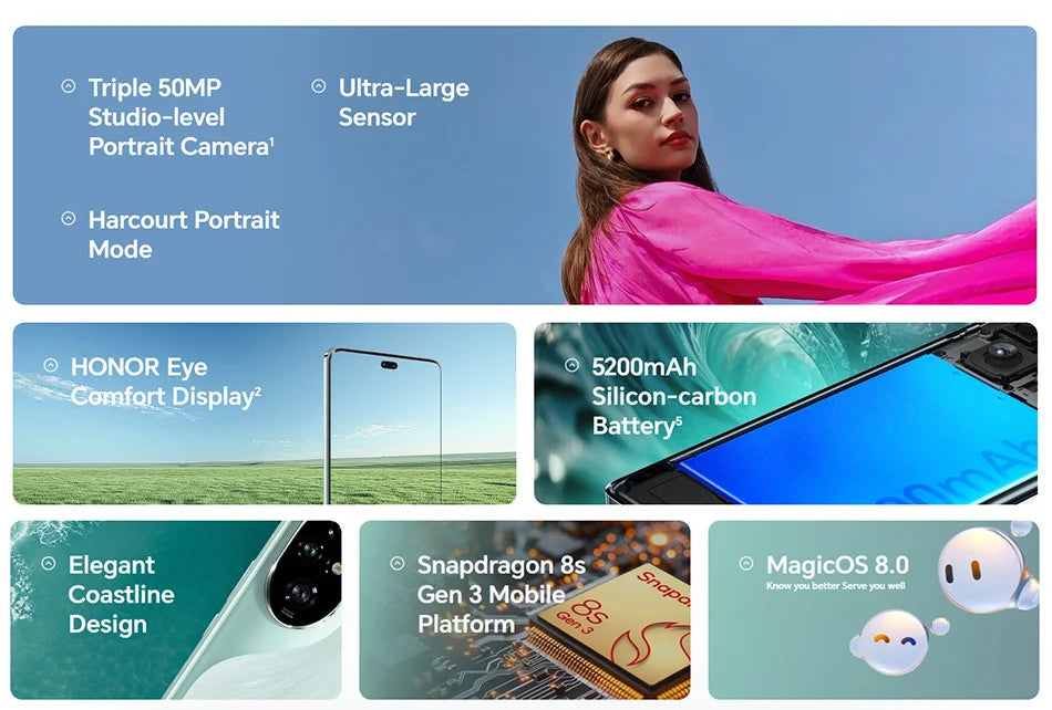 HONOR 200 Pro Global Version 6.78'' 5G Smartphone Snapdragon 8s Gen 3 120Hz AMOLED Display 5200mAh Battery 100W SuperCharge