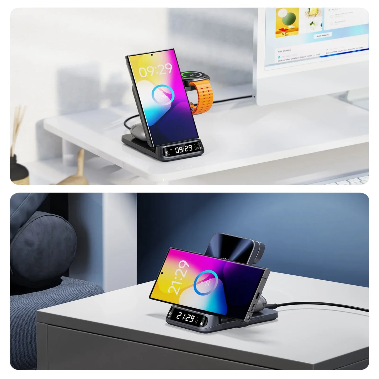 SwanScout 708S Charging Station for Samsung S25 S24 Ultra S23 Z Flip 7 Fold 6 5 Wireless Charger for Galaxy Watch 8 7 for Buds 3