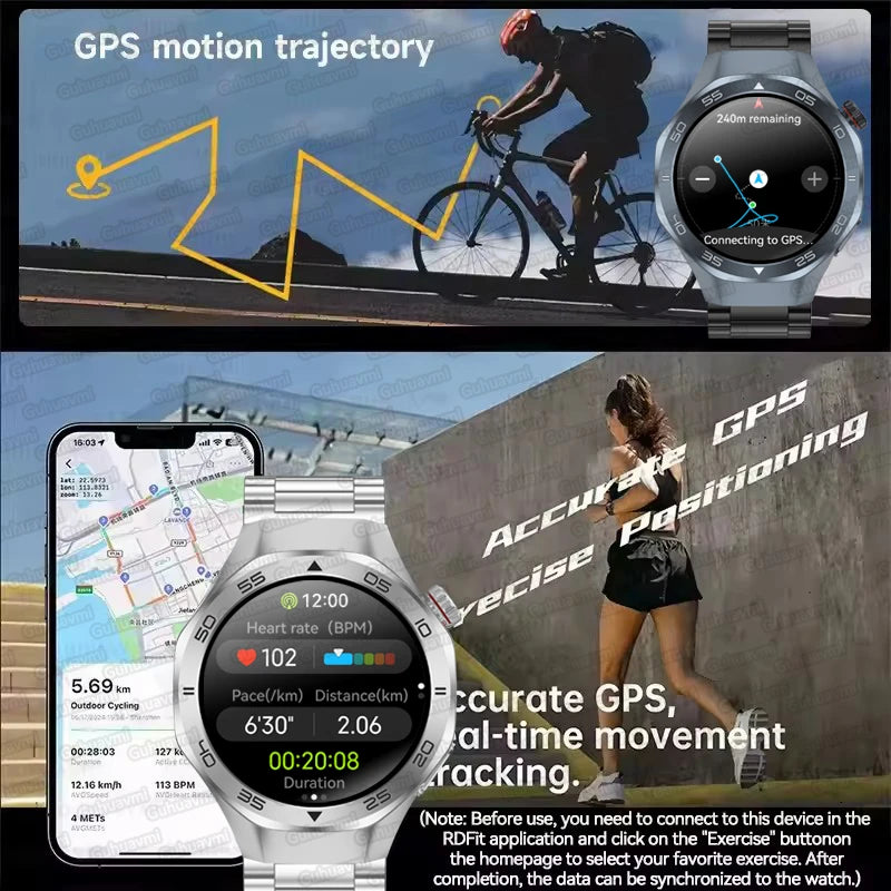 2025New Upgraded Outdoor Sport GPS Smart Watch Men 1.53" HD AMOLED Screen GPS track Heart Rate Bluetooth Call Compass SmartWatch