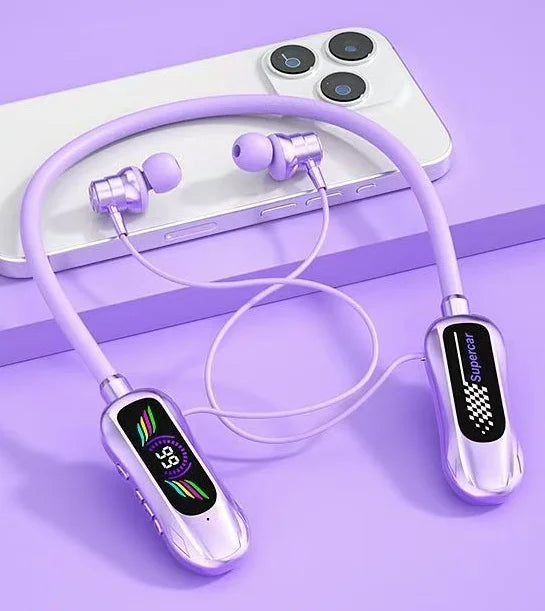 Sports Car Shape Stereo Sound Neckband LED Display Wireless Bluetooth Headphones Magnetic in-ear Headsets Sports Gamer Earphones - Universal Market