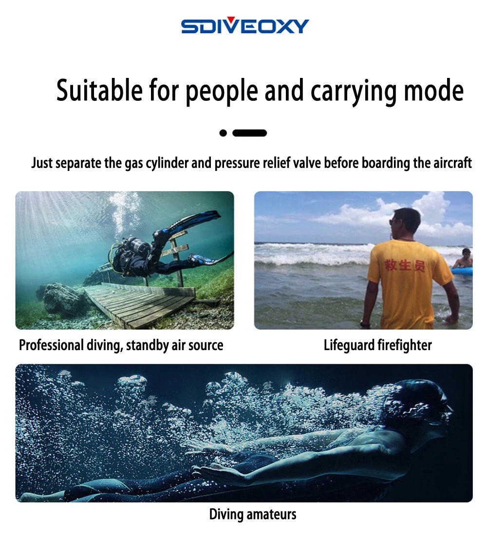 Scuba Diving Oxygen Tank 1L Cylinder Underwater Breather for with Breathing Valve A Set - Universal Market