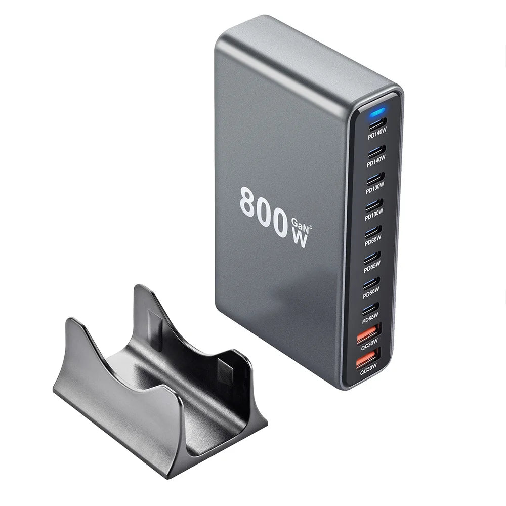 2025 New 800W GaN Fast Charging PD3.1 PPS 10 Ports USB C Type C Fast Charger Station Adapters for iPhone Samsung Xiaomi Huawei