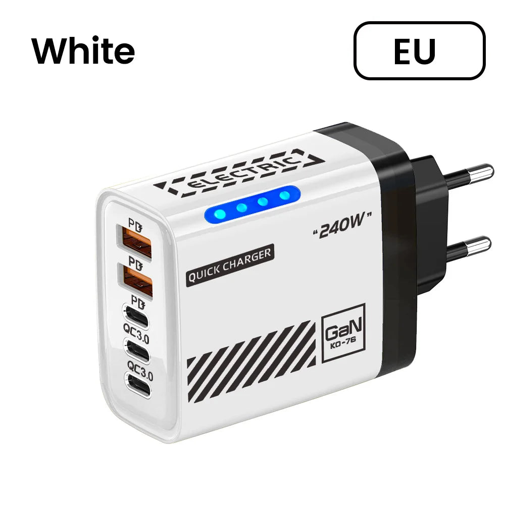 Xiaomi 240W QC3.0 PD 5 Ports GaN Fast Charger EU/US Plug Phone Charging Head Adapter with LED Light for iPhone Samsung Huawei