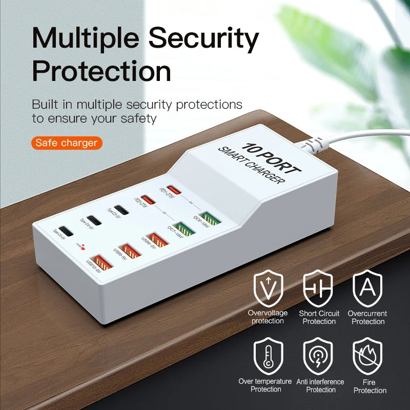 AIXXCO 72W 8 Ports PD QC3.0 USB C Fast Charger Type c Wall Adapter Super Fast Charging For Iphone Samsung Ipad Xiaomi