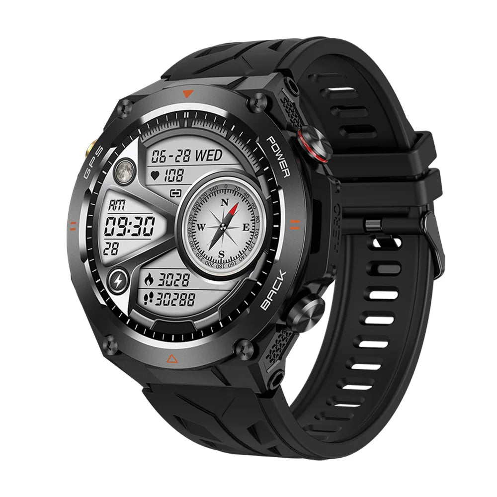 TLCRETE Men Outdoor Smartwatch Stainless Steel BT Call 650mAh Built-In GPS AI Voice Assistant 1ATM Waterproof Smart Watch KC82