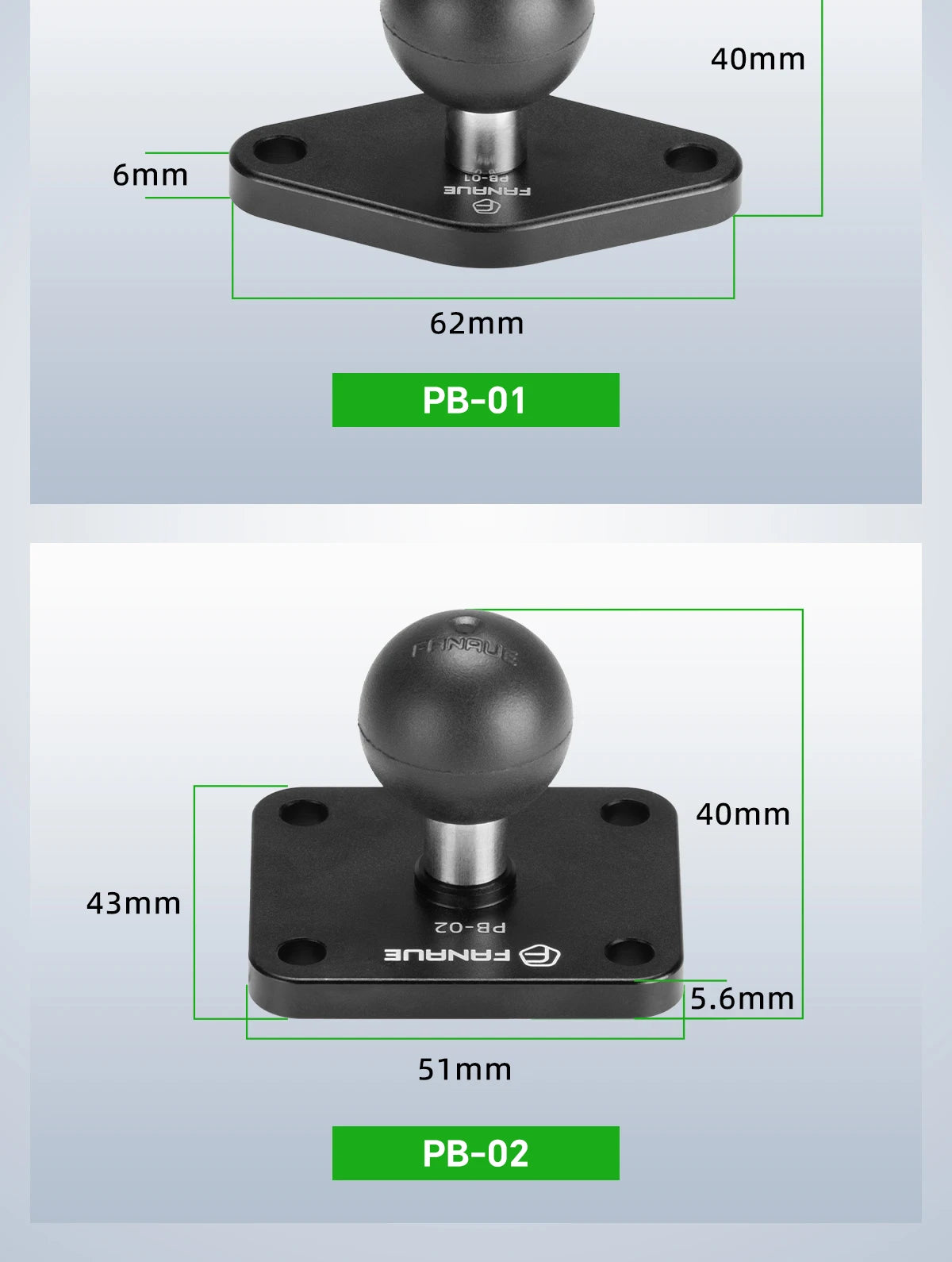 FANAUE 1 Inch Ball Adapter Aluminum alloy 25/20/17mm Diamond Ball Base, Square Ball Base Compatible with RAM Mounts Arm