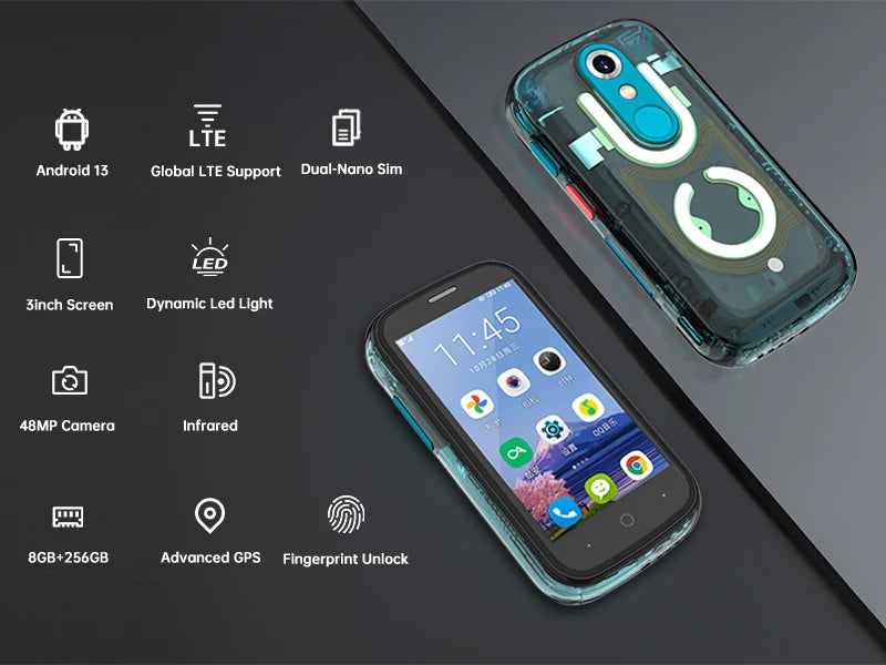 Unihertz Jelly Star Mini Smartphone Android 13 8GB 256GB Led Light Unlocked Transparent Backshell Cellphones 48MP Portable Phone