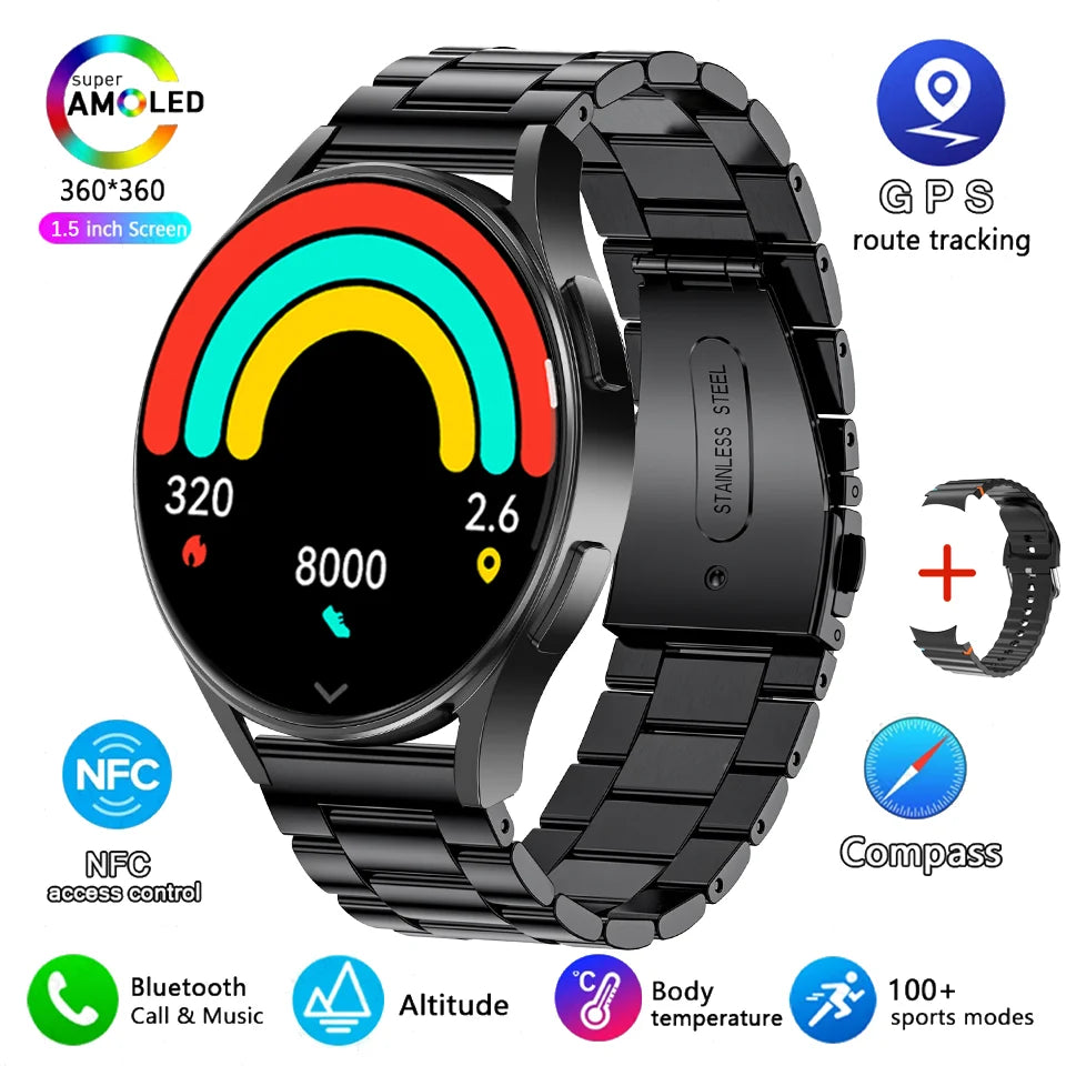 2025 New Bluetooth Call Smart Watch 7 Classic Men AMOLED HD Screen AI Voice Assistant Bluetooth Call NFC GPS Smartwatch Women