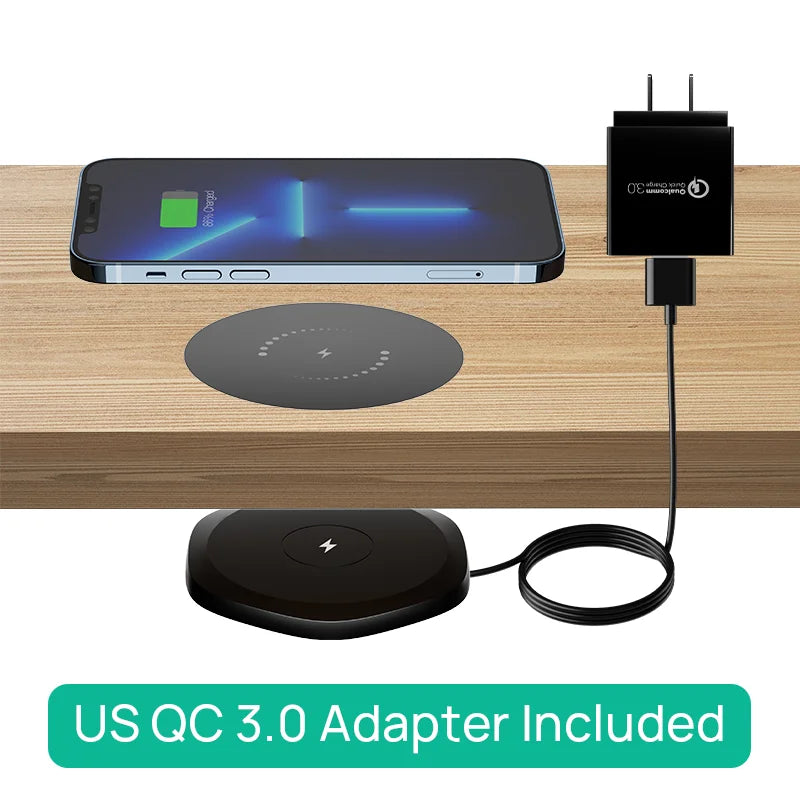 KPON Invisible Wireless Charger 30mm Under Table QI Charger Furniture Desk Wireless Charging Station for iPhone 16/15/14/13/12/8