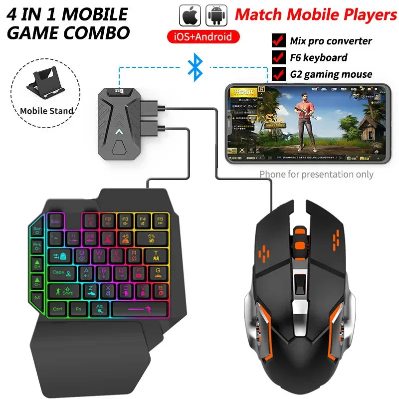 Mobile Game Keyboard and Mouse Adapter, PUBG/Call of Duty Controller Converter Wired/Wireless for Android/(iOS Less than 13.4)