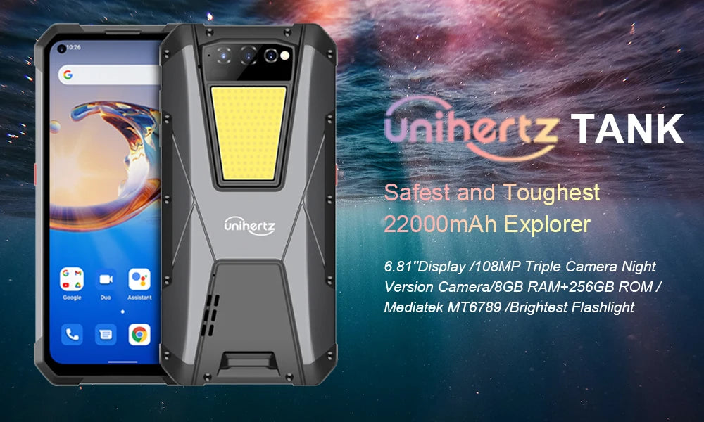 Unihertz TANK Rugged Night Vision Smartphone, Cell Phone, Mobile Phone, 22000 mAh, 8GB, 256GB, 108M Camera, 66W PD, Helio G99