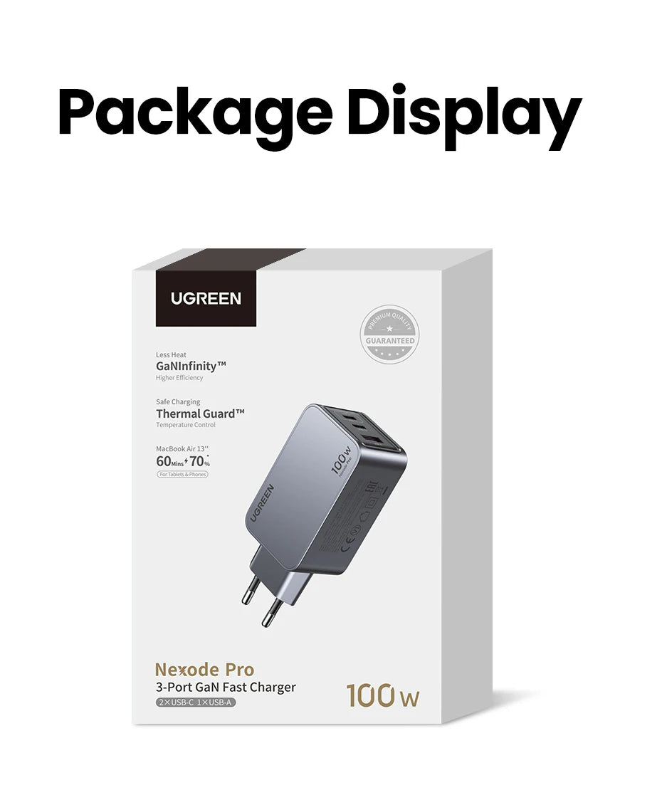 UGREEN 100W GaN Charger USB C Charger QC4.0 3.0 Quick Charge For Macbook Laptop Tablet PD Fast Charger For iPhone 17 16 15 Pro