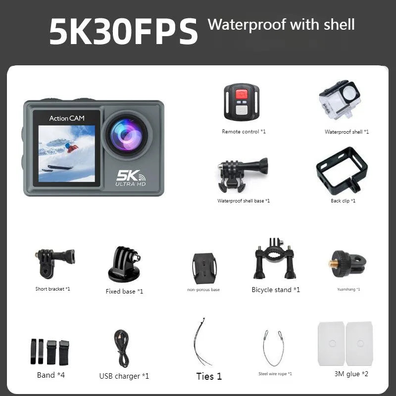 5K HD Outdoor Sports Camera Video Recording Action Shoot Stabilization Underwater Waterproof Photography Cam CarDriving Recorder