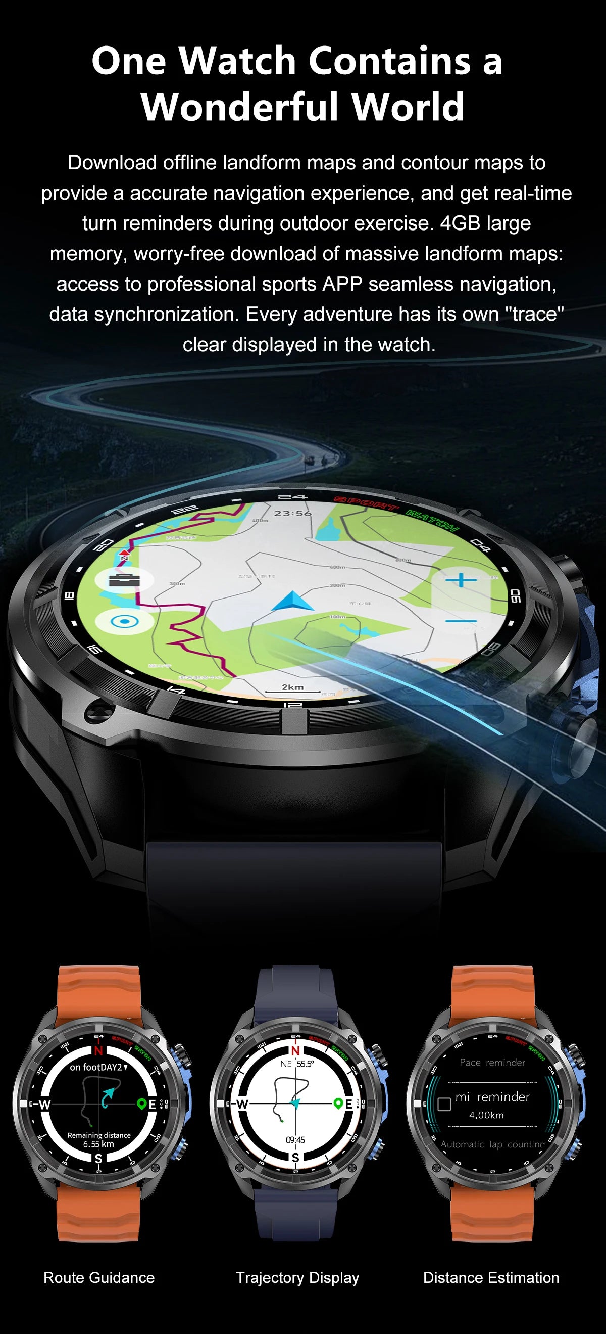 2025 NEW GPS Smart Watch with Offline Map 30m Waterproof 860mAh Big Battery Military Smartwatch Men 4GB Storage Video Player